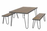 Novogratz Paulette Outdoor/Indoor 5' Table and Bench Set, Metal Frame Resin Wood Effect Top - charcoal-0