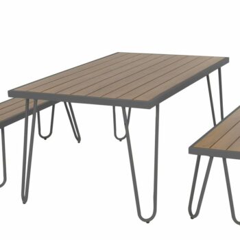 Novogratz Paulette Outdoor/Indoor 5' Table and Bench Set, Metal Frame Resin Wood Effect Top - charcoal-0