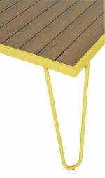 Novogratz Paulette Outdoor/Indoor 5' Table and Bench Set, Metal Frame Resin Wood Effect Top - Yellow-21937