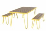 Novogratz Paulette Outdoor/Indoor 5' Table and Bench Set, Metal Frame Resin Wood Effect Top - Yellow-0