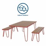 Novogratz Paulette Outdoor/Indoor 5' Table and Bench Set, Metal Frame Resin Wood Effect Top - Red-21950