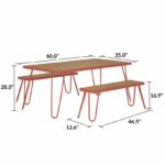 Novogratz Paulette Outdoor/Indoor 5' Table and Bench Set, Metal Frame Resin Wood Effect Top - Red-21951