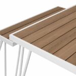Novogratz Paulette Outdoor/Indoor 5' Table and Bench Set, Metal Frame Resin Wood Effect Top - White-21965
