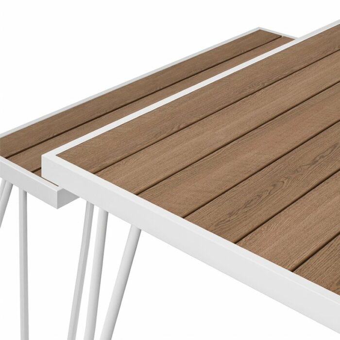 Novogratz Paulette Outdoor/Indoor 5' Table and Bench Set, Metal Frame Resin Wood Effect Top - White-21965