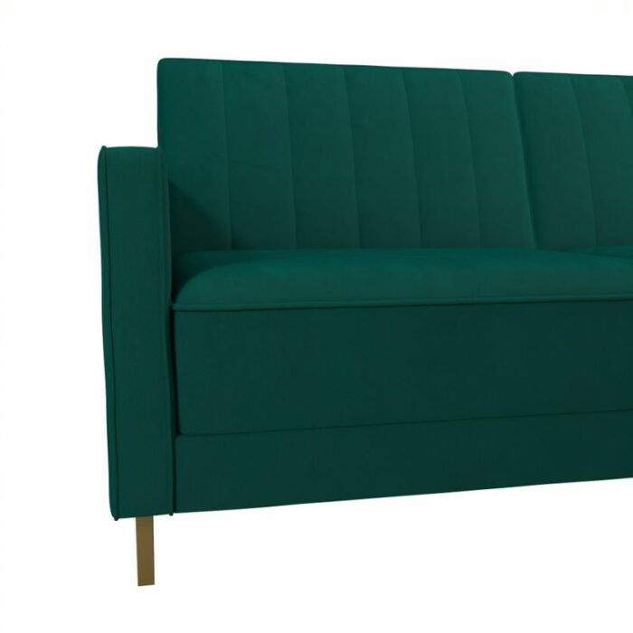 Novogratz Skylar Green Velvet Pocket Sprung Futon Sofa bed-21983