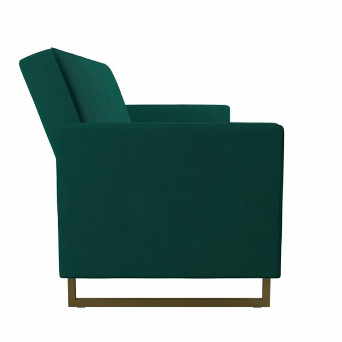 Novogratz Skylar Green Velvet Pocket Sprung Futon Sofa bed-21974