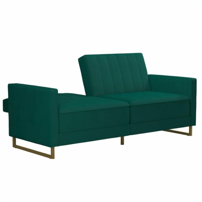 Novogratz Skylar Green Velvet Pocket Sprung Futon Sofa bed-21978