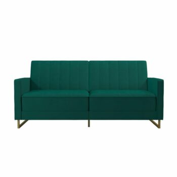 Novogratz Skylar Green Velvet Pocket Sprung Futon Sofa bed-0