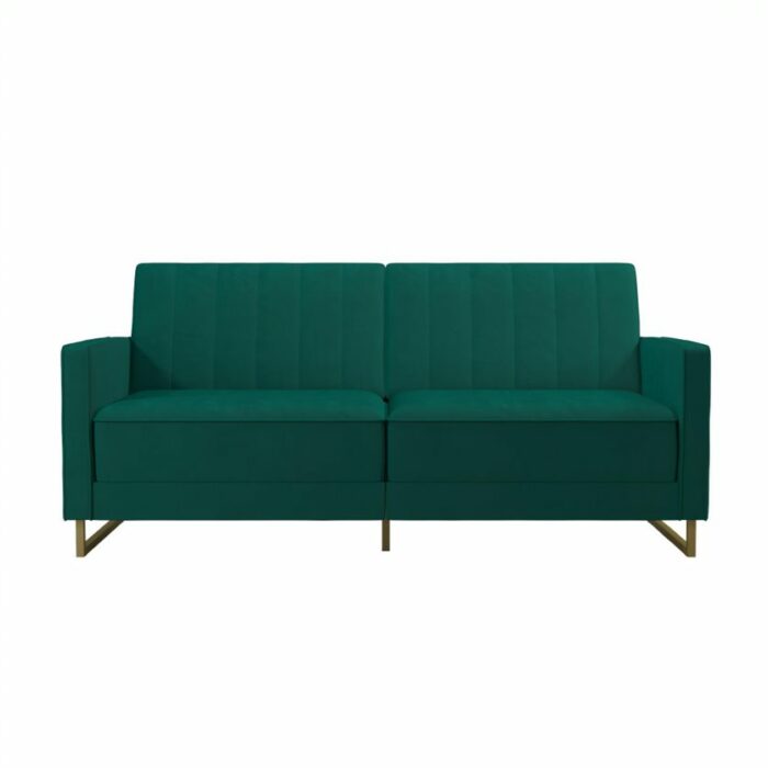 Novogratz Skylar Green Velvet Pocket Sprung Futon Sofa bed-0