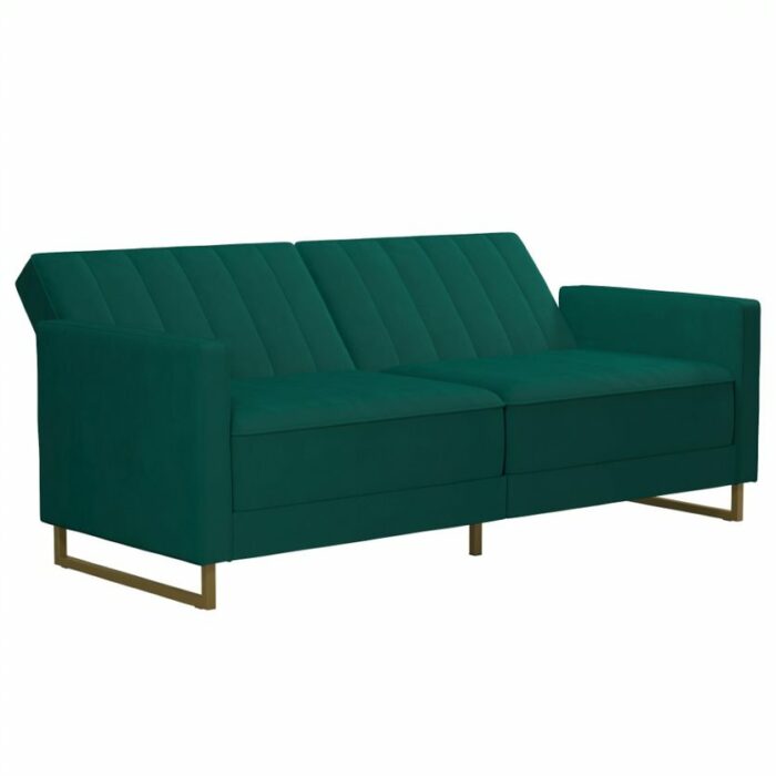 Novogratz Skylar Green Velvet Pocket Sprung Futon Sofa bed-21975
