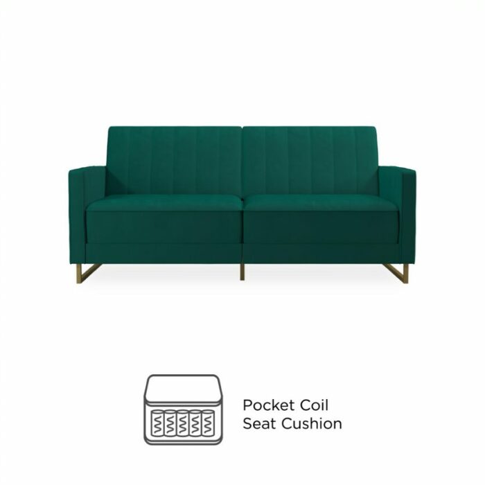 Novogratz Skylar Green Velvet Pocket Sprung Futon Sofa bed-21981