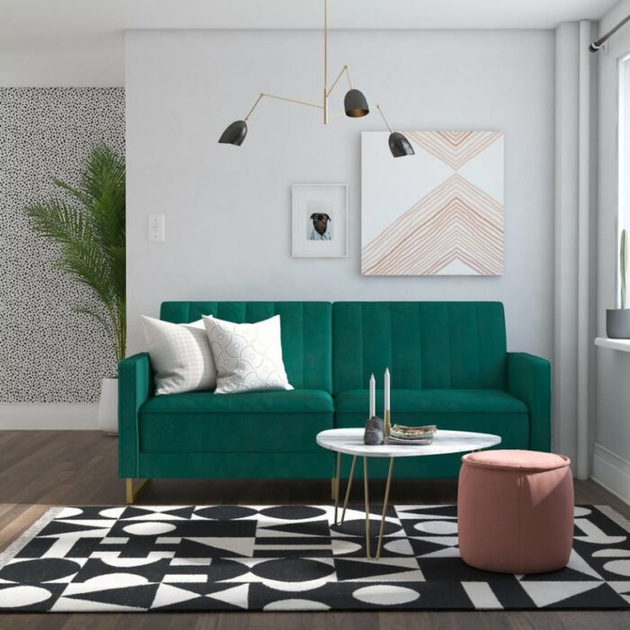 Novogratz Skylar Green Velvet Pocket Sprung Futon Sofa bed-21979