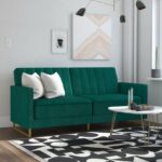 Novogratz Skylar Green Velvet Pocket Sprung Futon Sofa bed-21984