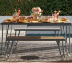 Novogratz Paulette Outdoor/Indoor 5' Table and Bench Set, Metal Frame Resin Wood Effect Top - charcoal-21931