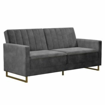 Novogratz Skylar Grey Velvet Pocket Sprung Futon Sofa bed-0