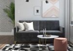 Novogratz Skylar Grey Velvet Pocket Sprung Futon Sofa bed-22017