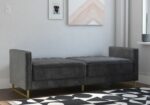 Novogratz Skylar Grey Velvet Pocket Sprung Futon Sofa bed-22016
