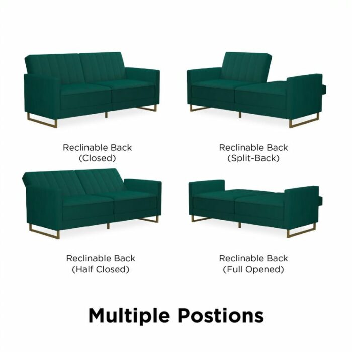 Novogratz Skylar Grey Velvet Pocket Sprung Futon Sofa bed-22005