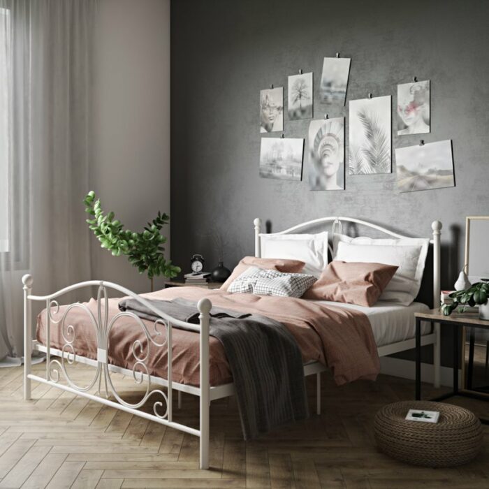 DOREL Bombay King Size White Metal Bed Frame-22028