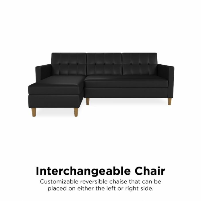 DOREL Hartford Sectional Storage Sofa Bed with Ottoman Chaise Black Faux Leather-22257
