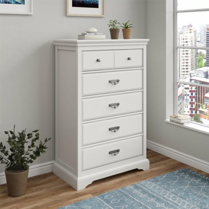 Dorel Bristol 5 Drawer Dresser in Painted White MDF-22392