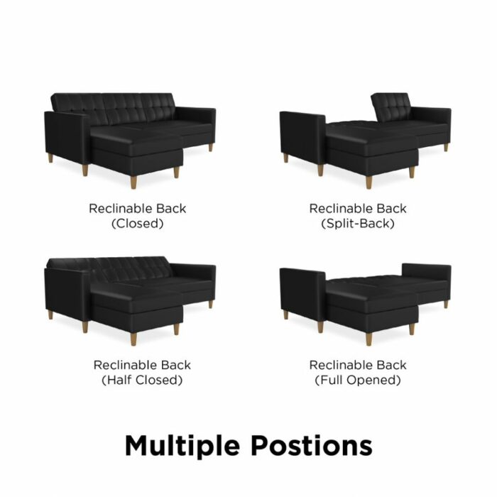 DOREL Hartford Sectional Storage Sofa Bed with Ottoman Chaise Black Faux Leather-22260