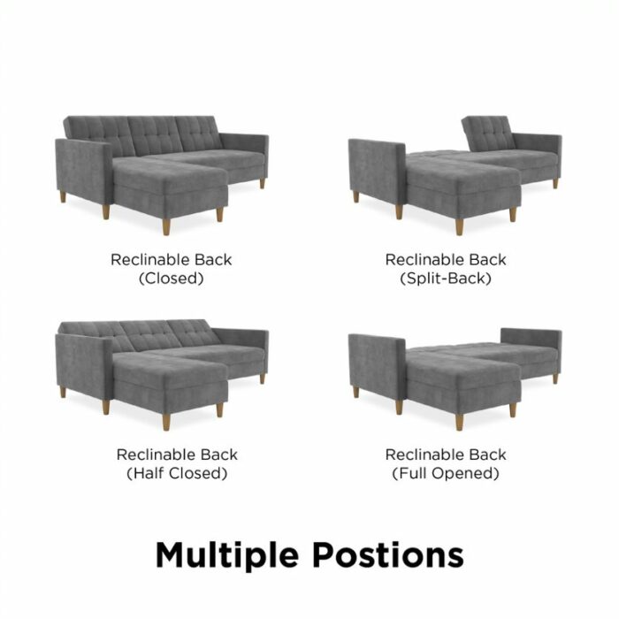 DOREL Hartford Sectional Storage Sofa Bed with Ottoman Chaise Grey Chenille-22271