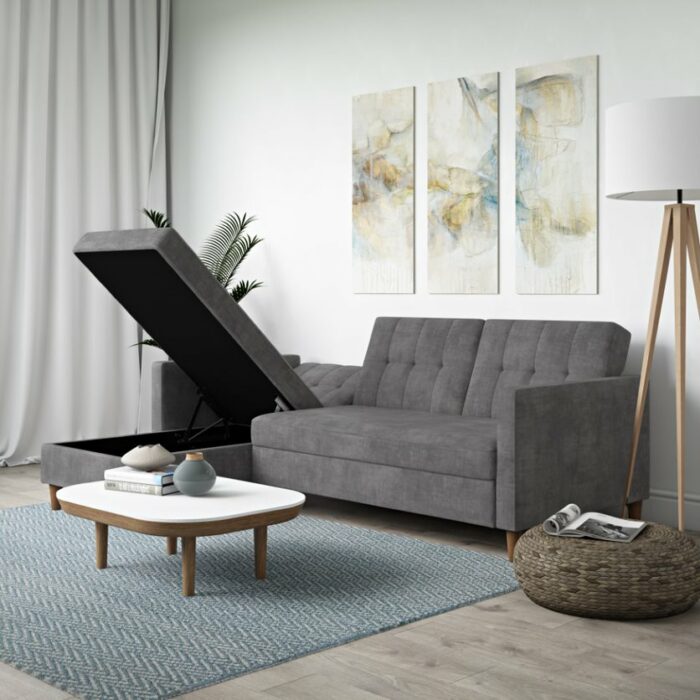DOREL Hartford Sectional Storage Sofa Bed with Ottoman Chaise Grey Chenille-22274