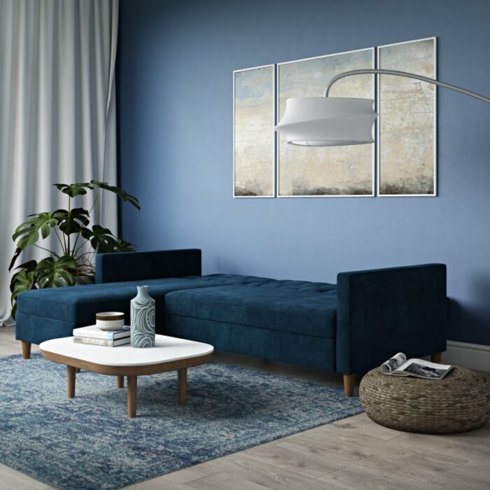 DOREL Hartford Sectional Storage Sofa Bed with Ottoman Chaise Blue Chenille-22286