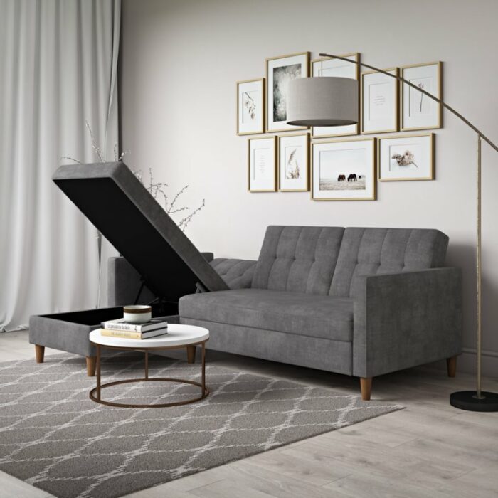 DOREL Hartford Sectional Storage Sofa Bed with Ottoman Chaise Grey Chenille-22272