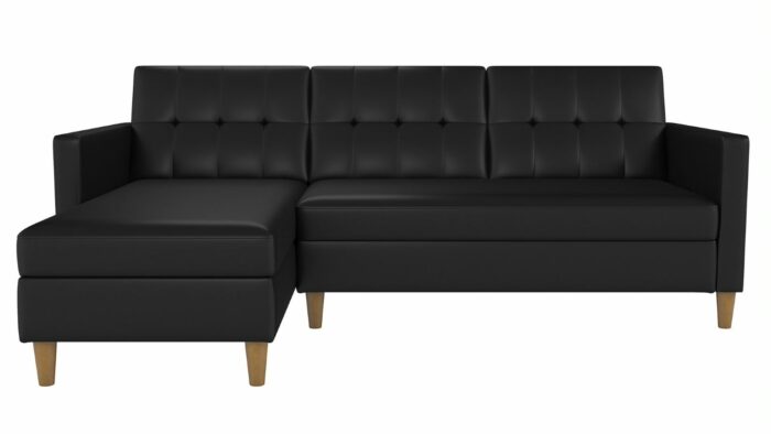 DOREL Hartford Sectional Storage Sofa Bed with Ottoman Chaise Black Faux Leather-0