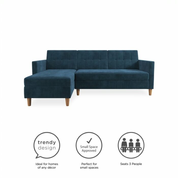 DOREL Hartford Sectional Storage Sofa Bed with Ottoman Chaise Blue Chenille-22283