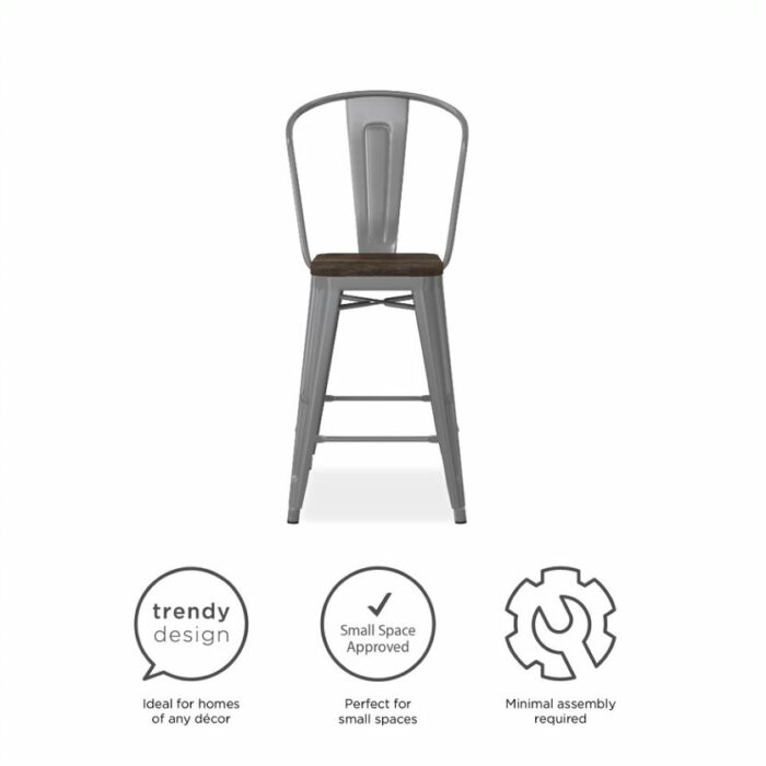 Dorel Luxor 24" Counter Stool Silver, Gunmetal, Bronze, Copper or White Pack of 2-22477