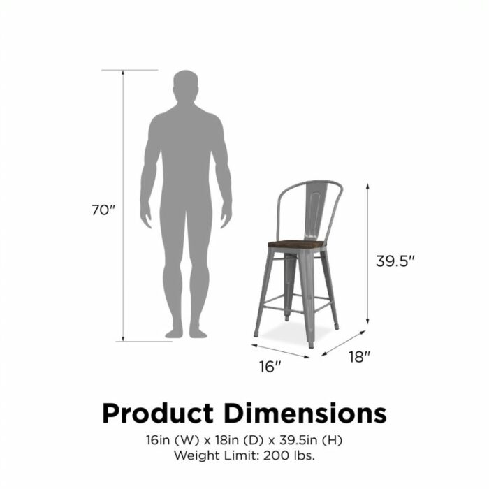 Dorel Luxor 24" Counter Stool Silver, Gunmetal, Bronze, Copper or White Pack of 2-22483