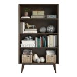Novogratz Brittany Retro 4 Shelf Bookcase in Walnut Wood Veneer-22658