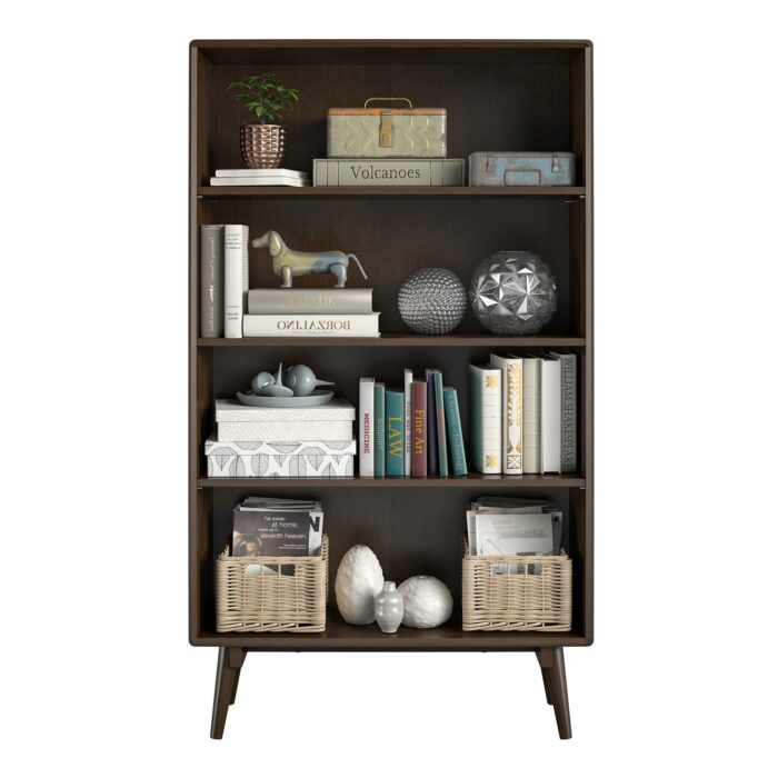 Novogratz Brittany Retro 4 Shelf Bookcase in Walnut Wood Veneer-22658