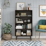 Novogratz Brittany Retro 4 Shelf Bookcase in Walnut Wood Veneer-22659