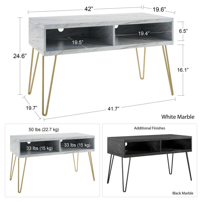Novogratz Athena TV Stand 24” black/white marble-22721