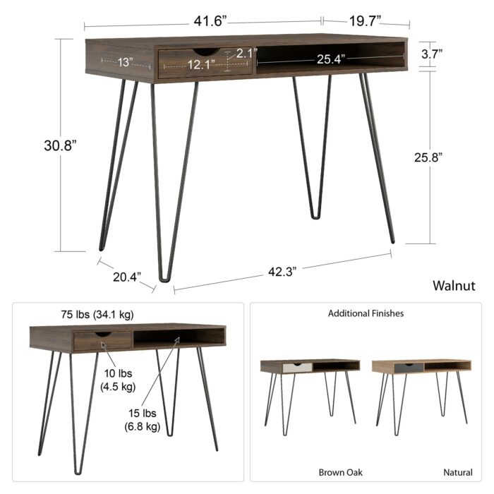 Novogratz Concord Desk with Storage in Brown Oak/Natural/Walnut-22784