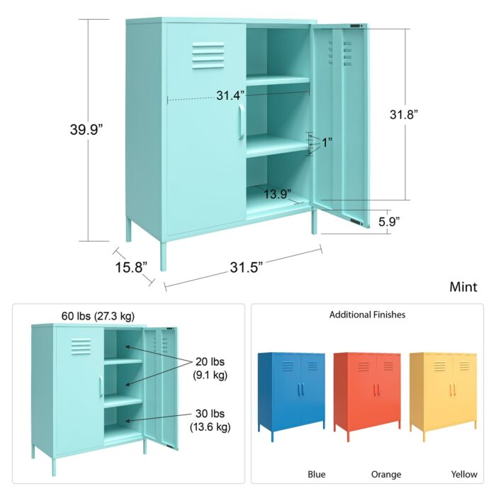 Novogratz Cache 2 Door Metal Locker Storage Cabinet Blue/Mint/Orange/Yellow-22737