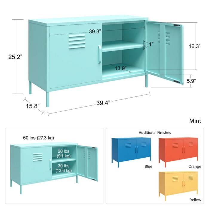 Novogratz Cache 2 Door Metal Locker Accent Cabinet in Blue/Mint/Orange/Yellow-22732