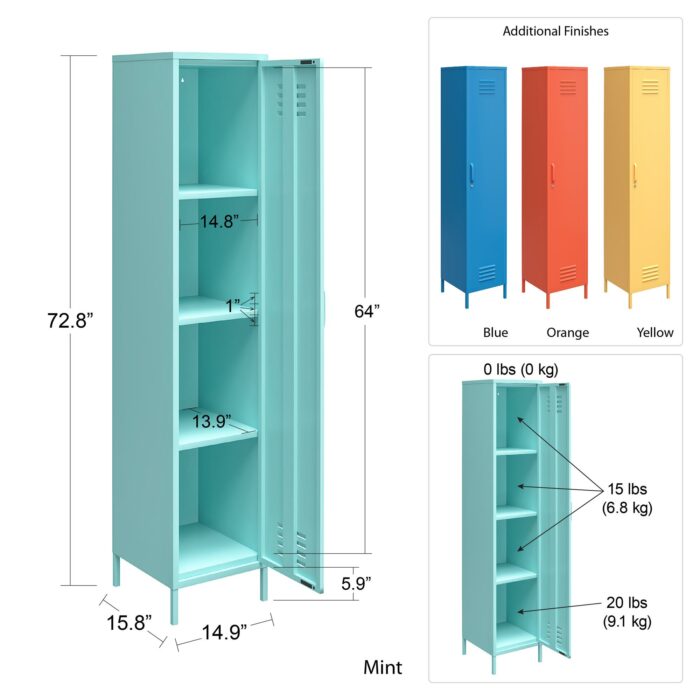 Novogratz Cache Single Metal Locker Storage Cabinet Blue/Mint/Orange/Yellow-22768