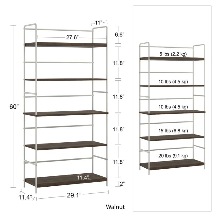 Novogratz Webster 5 Shelf Bookcase Walnut-22810