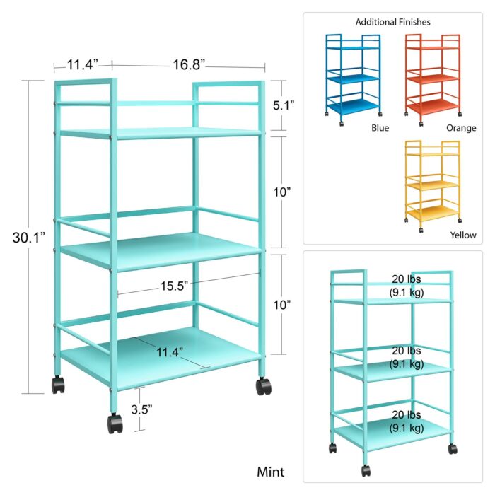 Novogratz Cache Metal Rolling Cart Blue/Mint/Orange/Yellow-22758