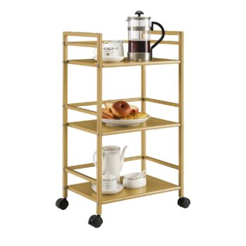 Novogratz Helix 3 Shelf Metal Rolling Utility Cart Gold-0