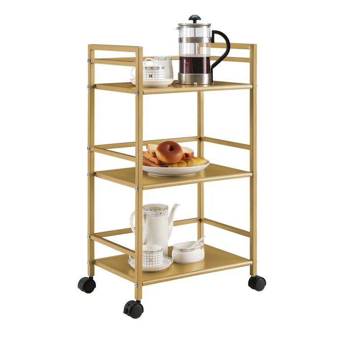 Novogratz Helix 3 Shelf Metal Rolling Utility Cart Gold-0