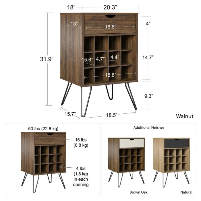 Novogratz Concord Beverage Storage Stand in Brown Oak/Natural/Walnut -22776