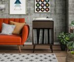 Novogratz Brittany Retro Walnut Wood Veneer Turntable Stand with Drawer-22644