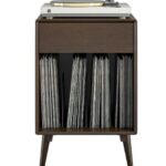 Novogratz Brittany Retro Walnut Wood Veneer Turntable Stand with Drawer-22643