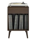 Novogratz Brittany Retro Walnut Wood Veneer Turntable Stand with Drawer-0